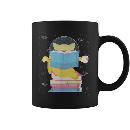 Space Cat Reading Book And Tea Space Cat For Men Women Kids Graphic Print Coffee Mug - Bookorys AU