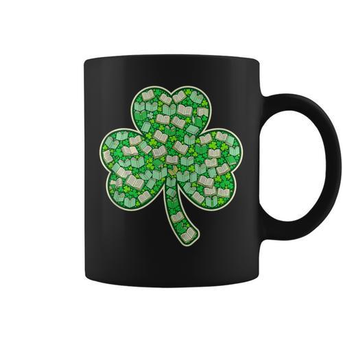 St Patricks Day Bookworm Shamrock Book Lover Graphic Print Coffee Mug - Bookorys