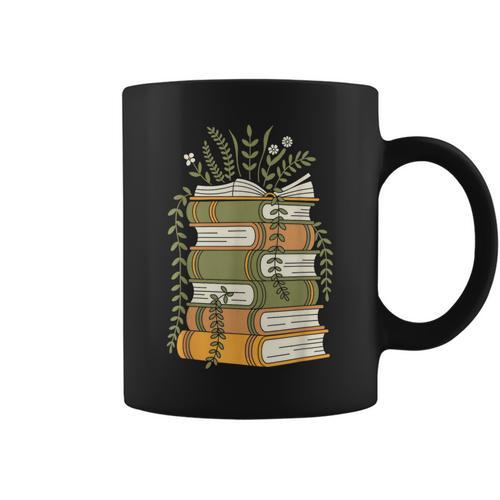Stacked Books Botanical Vines Cottagecore Illustration Graphic Print Coffee Mug - Bookorys UK