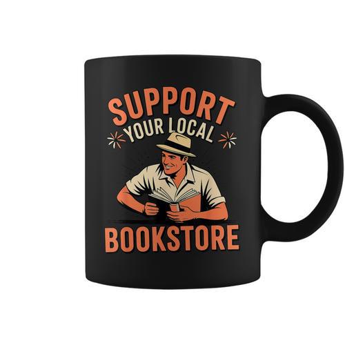 Support Your Local Bookstore Vintage Reader Graphic Print Coffee Mug - Bookorys