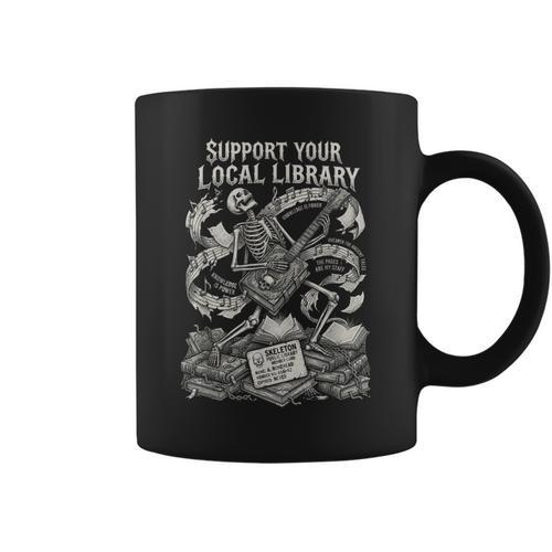 Support Your Local Library Goth Book Graphic Print Coffee Mug - Bookorys