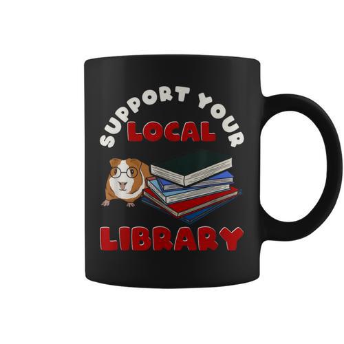 Support Your Local Library Guinea Pig Book Reader Graphic Print Coffee Mug - Bookorys AU
