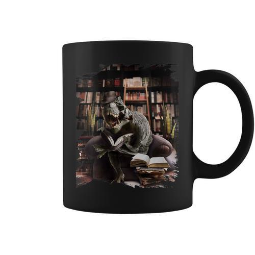 T-Rex Dinosaur Reading Books In Book Library Bookstore Graphic Print Coffee Mug - Bookorys DE