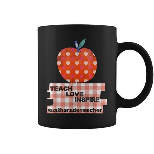 Teach Love Inspire Valentines Day Book 6th Grade Teacher Graphic Print Coffee Mug - Bookorys UK