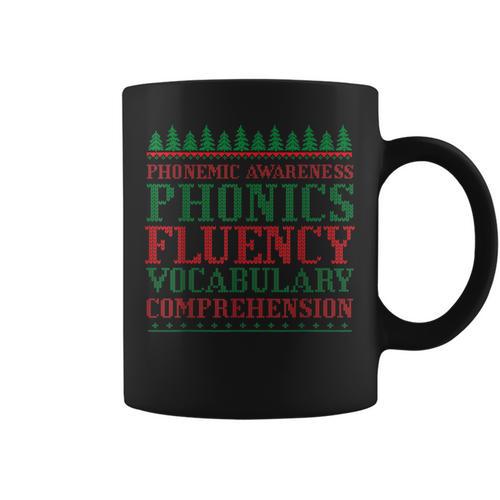 Teacher Ugly Sweater Christmas Science Of Reading Graphic Print Coffee Mug - Bookorys UK