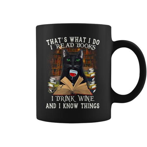 That's What I Do I Read Books I Drink Wine Cat Men Women Graphic Print Coffee Mug - Bookorys AU