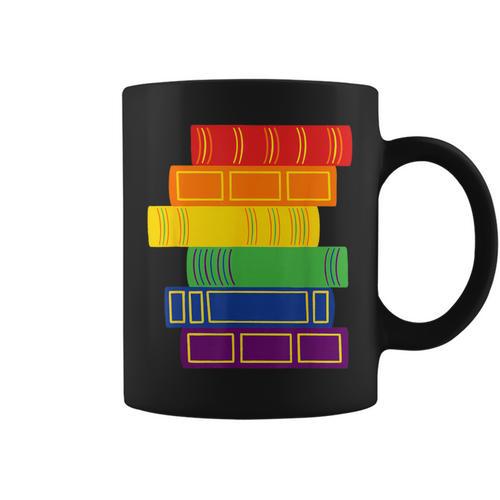 Threadless Grey Sky Chai Rainbow Book Pride Stack Graphic Graphic Print Coffee Mug - Bookorys