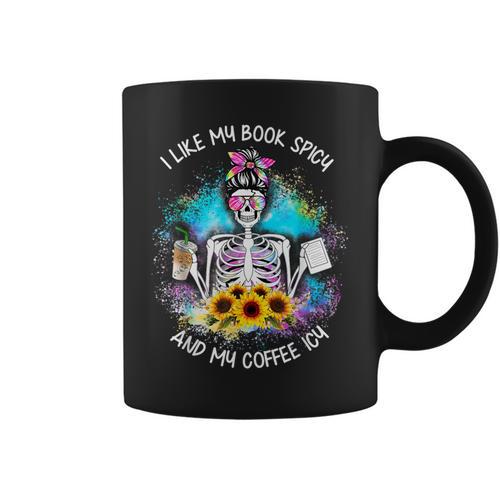 Tie-Dye Messy Bun Skull I Like My Books Spicy & My Coffee Graphic Print Coffee Mug - Bookorys UK