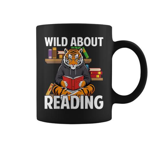 Tiger Reading Book Wearing Glasses Library Animal Graphic Print Coffee Mug - Bookorys