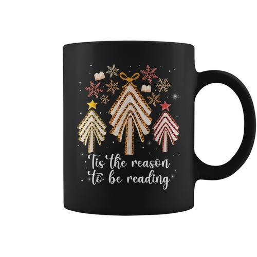 Tis The Season To Be Reading Books Christmas Tree Book Lover Graphic Print Coffee Mug - Bookorys