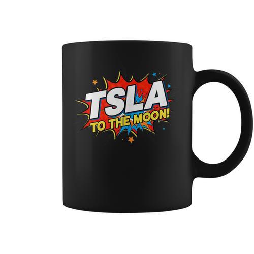 TSLA To The Moon Comic Book Style Splash Graphic Print Coffee Mug - Bookorys CA