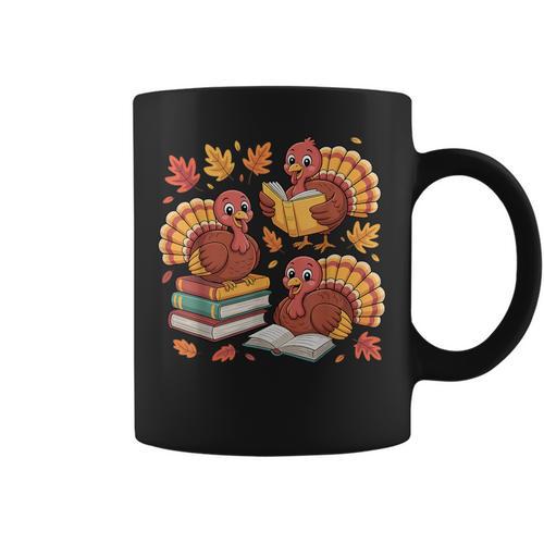 Turkey Reading Books Fall Thanksgiving Teacher Librarian Graphic Print Coffee Mug - Bookorys