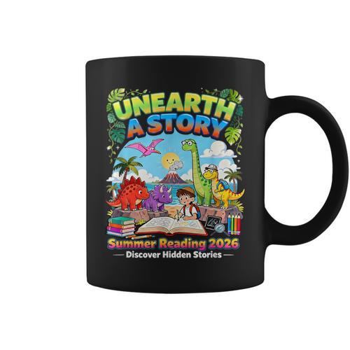 Unearth A Story Dinosaur Books Summer Reading 2026 Graphic Print Coffee Mug - Bookorys DE