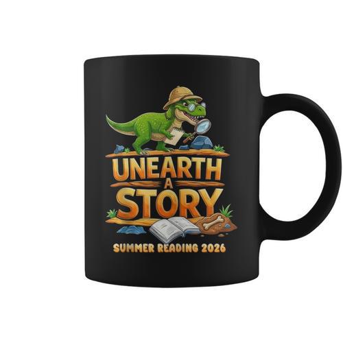 Unearth a Story Dinosaur Reading Books Summer 2026 Graphic Print Coffee Mug - Bookorys AU