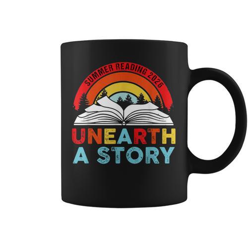 Unearth a Story Summer Reading 2026 Vintage Book Rainbow Graphic Print Coffee Mug - Bookorys UK