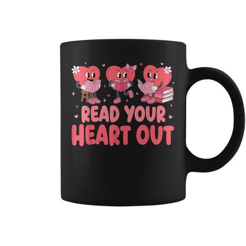 Valentine Day Book Read Your Heart Out Lovers Teacher Kids Graphic Print Coffee Mug - Bookorys