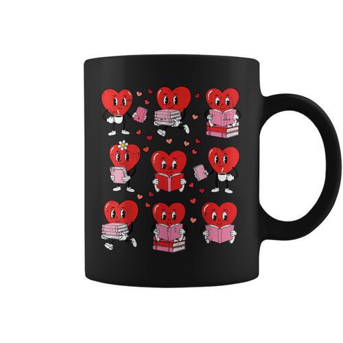 Valentines Day Librarian Heart Reading Book Women Men Kids Graphic Print Coffee Mug - Bookorys
