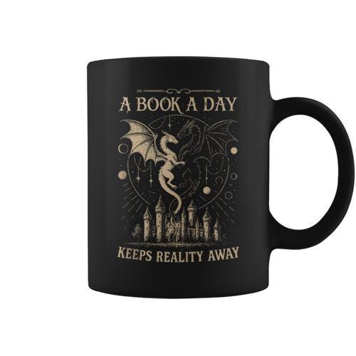Vintage A Book a Day Keeps Reality Away Spicy Book Readers Graphic Print Coffee Mug - Bookorys