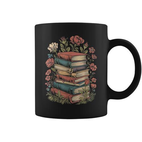 Vintage Books And Flowers Botanical Reading Illustration Graphic Print Coffee Mug - Bookorys CA