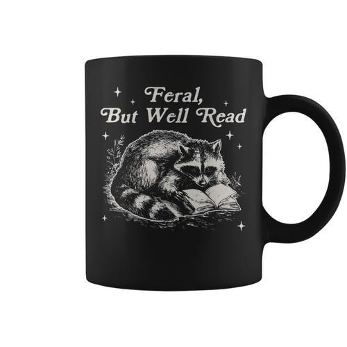 Vintage Feral But Well Read Raccoon Reading Book Lover Graphic Print Coffee Mug - Bookorys AU