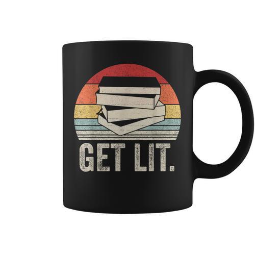 Vintage Retro Get Lit With Books Book Reading Lover Graphic Print Coffee Mug - Bookorys DE
