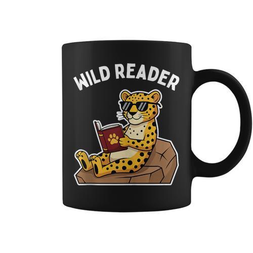 Wild Reader Cool Jaguar With Sunglasses Reading Book Kids Graphic Print Coffee Mug - Bookorys CA