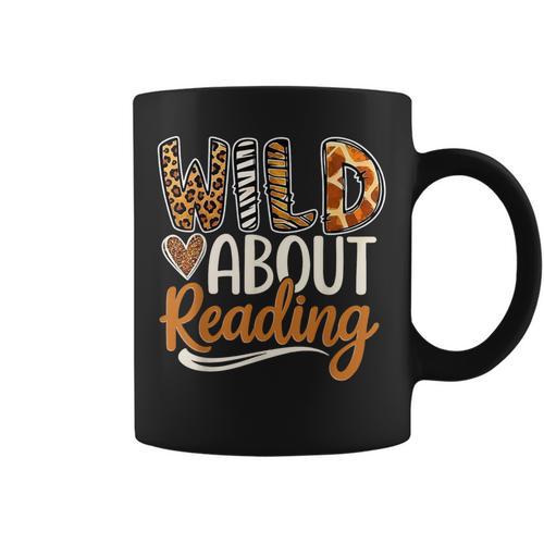 Wild About Reading Book Animal Children's Book Lover Teacher Graphic Print Coffee Mug - Bookorys