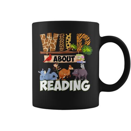 Wild About Reading Book Lover Bookworm Library Day Graphic Print Coffee Mug - Bookorys AU