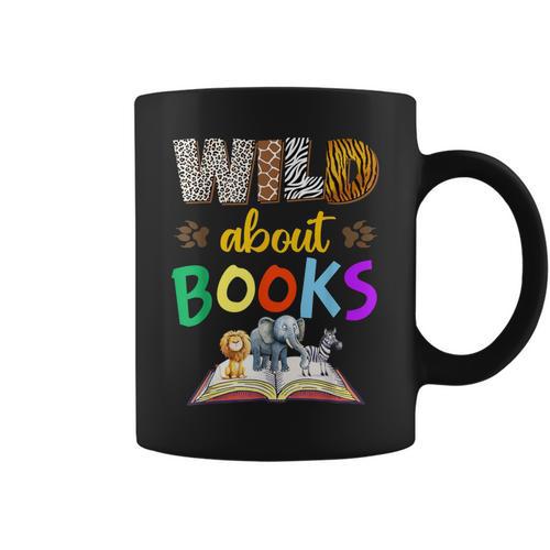 Wild About Reading Books Reader Bookworm Animals Book Lover Graphic Print Coffee Mug - Bookorys UK