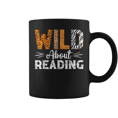 Wild About Reading Books Reader Lover Animals Leopard Zebra Graphic Print Coffee Mug - Bookorys