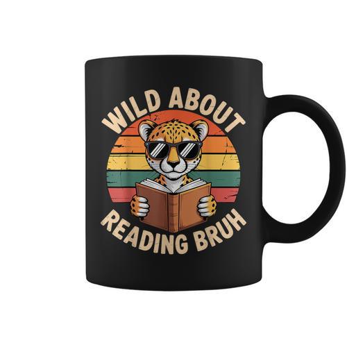 Wild About Reading Bruh Cool Leopard Animal Cheetah Book Graphic Print Coffee Mug - Bookorys
