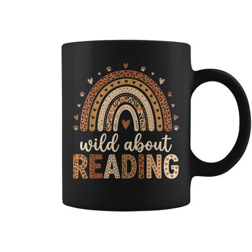 Wild About Reading Cute Rainbow Book Lover Teacher Graphic Print Coffee Mug - Bookorys DE