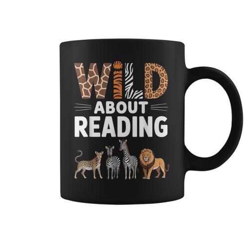 Wild About Reading Retro Animal Book Lover Librarian Teacher Graphic Print Coffee Mug - Bookorys UK
