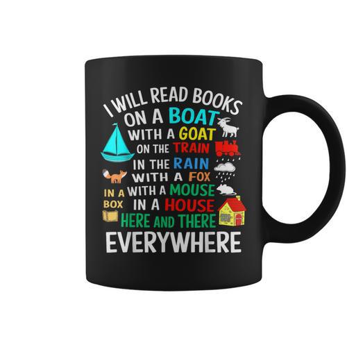 I Will Read Books On A Boat & Everywhere Graphic Print Coffee Mug - Bookorys DE