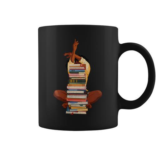 Woman And Books Stack Afro Girl Book Lover Graphic Print Coffee Mug - Bookorys DE