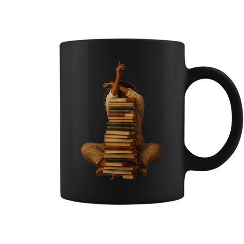 Woman Reading Book Stack Afro Girl Book Melanin Reader Graphic Print Coffee Mug - Bookorys