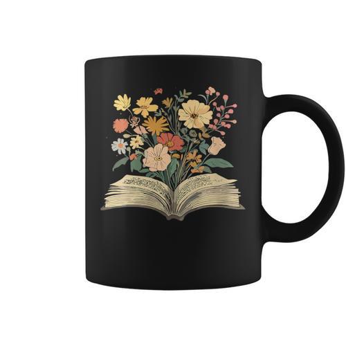 Women Book Lover Wildflowers Cottagecore Boho Flowers Book Graphic Print Coffee Mug - Bookorys UK