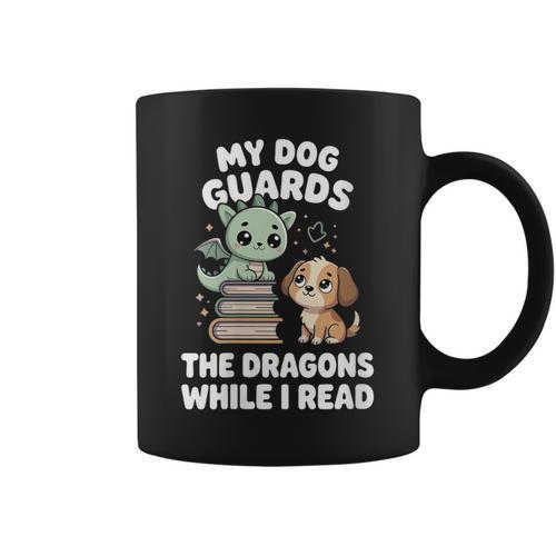 Women's Cute Fantasy Book Reader Apparel Dog Dragon Bookish Magic Graphic Print Coffee Mug - Bookorys