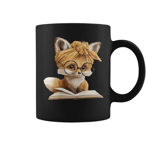 Women's Cute Fox Reading Book Lover Animal Graphic Baby Portrait Graphic Print Coffee Mug - Bookorys
