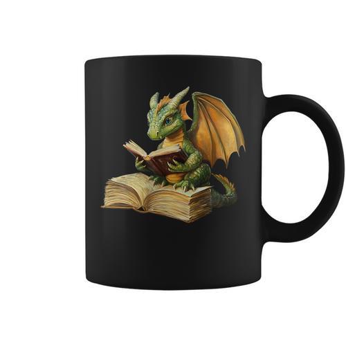 Women's Dragon Bookworm Reading Book Graphic Graphic Print Coffee Mug - Bookorys AU