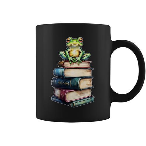 Women's Frog Read Books Reading Love Toad Cottagecore Graphic Print Coffee Mug - Bookorys CA