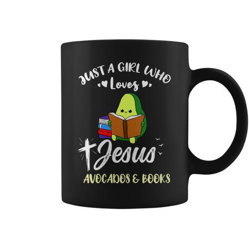 Women's Just A Girl Who Loves Jesus And Avocados And Books Graphic Print Coffee Mug - Bookorys