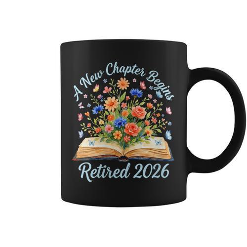 Women's New Chapter Begins Retired 2026 Watercolor Floral Book Women Graphic Print Coffee Mug - Bookorys