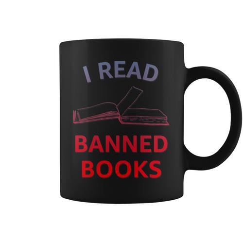 Women's I Read Banned Books Bluegrey-Red Literature Activist Graphic Print Coffee Mug - Bookorys AU