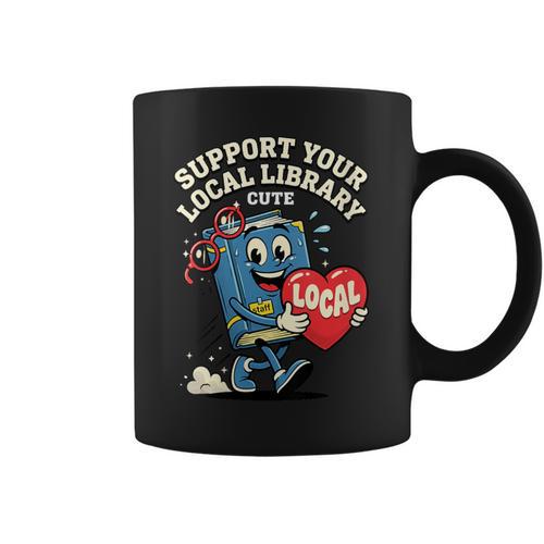 Women's Support Your Local Library Staff Retro Book Mascot Graphic Print Coffee Mug - Bookorys AU