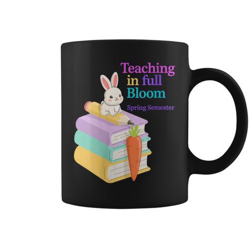 Women's Teaching Spring Semester Bunny Books Pencil Classroom Graphic Print Coffee Mug - Bookorys DE