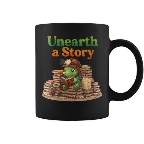 Women's Unearth a Story Summer 2026 Dinosaur Reading Books Dino Graphic Print Coffee Mug - Bookorys DE