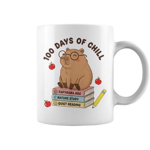 100 Days Of Chill Cute Capybara School Book Lover Graphic Print Coffee Mug - Bookorys