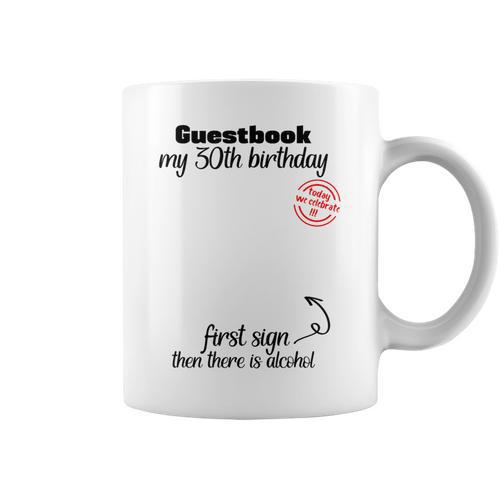 30th Birthday Man Woman Guest Book Party Round Birthday Graphic Print Coffee Mug - Bookorys