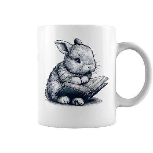 Adorable Reading Bunny Drawing For Book Lovers Philossophers Graphic Print Coffee Mug - Bookorys AU